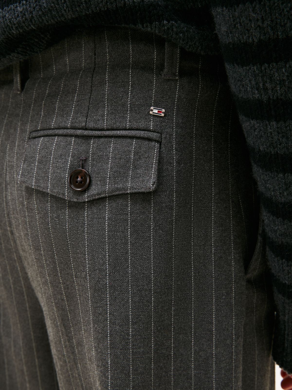 Pinstripe Oversized Straight Trousers — Grey
