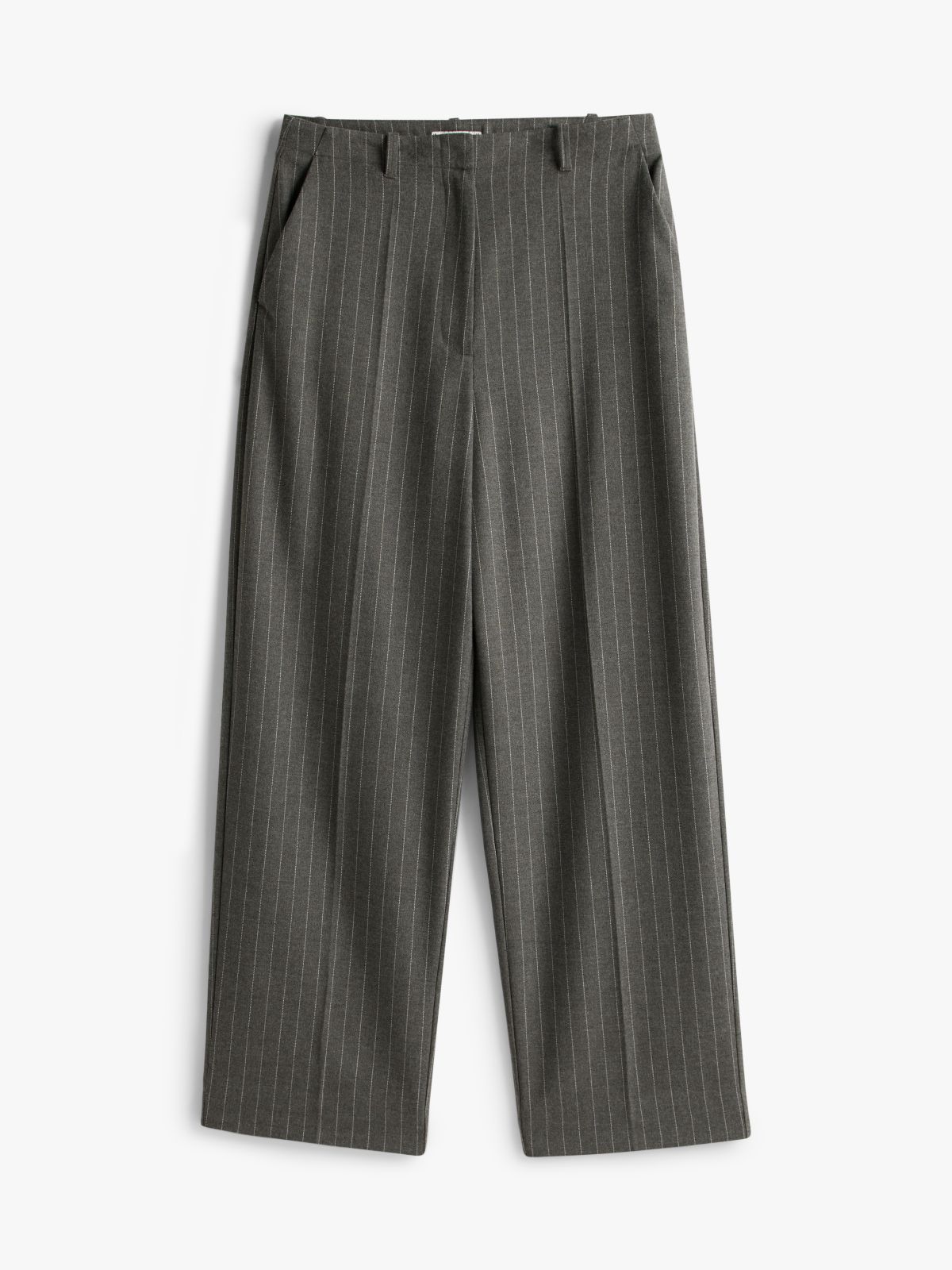 Pinstripe Oversized Straight Trousers — Grey