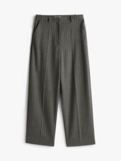Pinstripe Oversized Straight Trousers — Grey 5