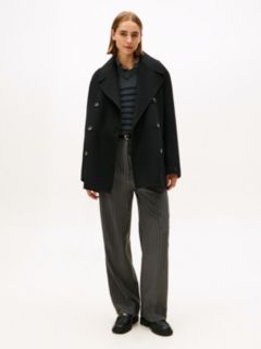 Pinstripe Oversized Straight Trousers — Grey 1