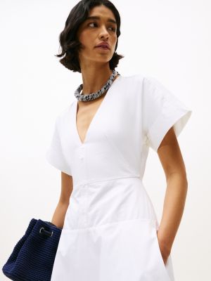 weiß the runway collection slim fit midi-hemdkleid für damen - tommy hilfiger