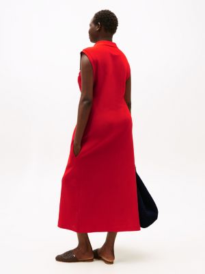 rot curve the runway collection ärmelloses midi-polokleid für damen - tommy hilfiger