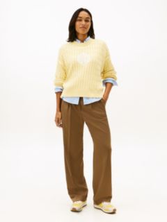 Logo Embroidery Relaxed Cable Knit Jumper — Yellow 3
