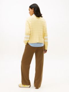 Logo Embroidery Relaxed Cable Knit Jumper — Yellow 4