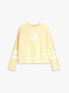Logo Embroidery Relaxed Cable Knit Jumper — Yellow 5