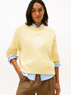 Logo Embroidery Relaxed Cable Knit Jumper — Yellow 1