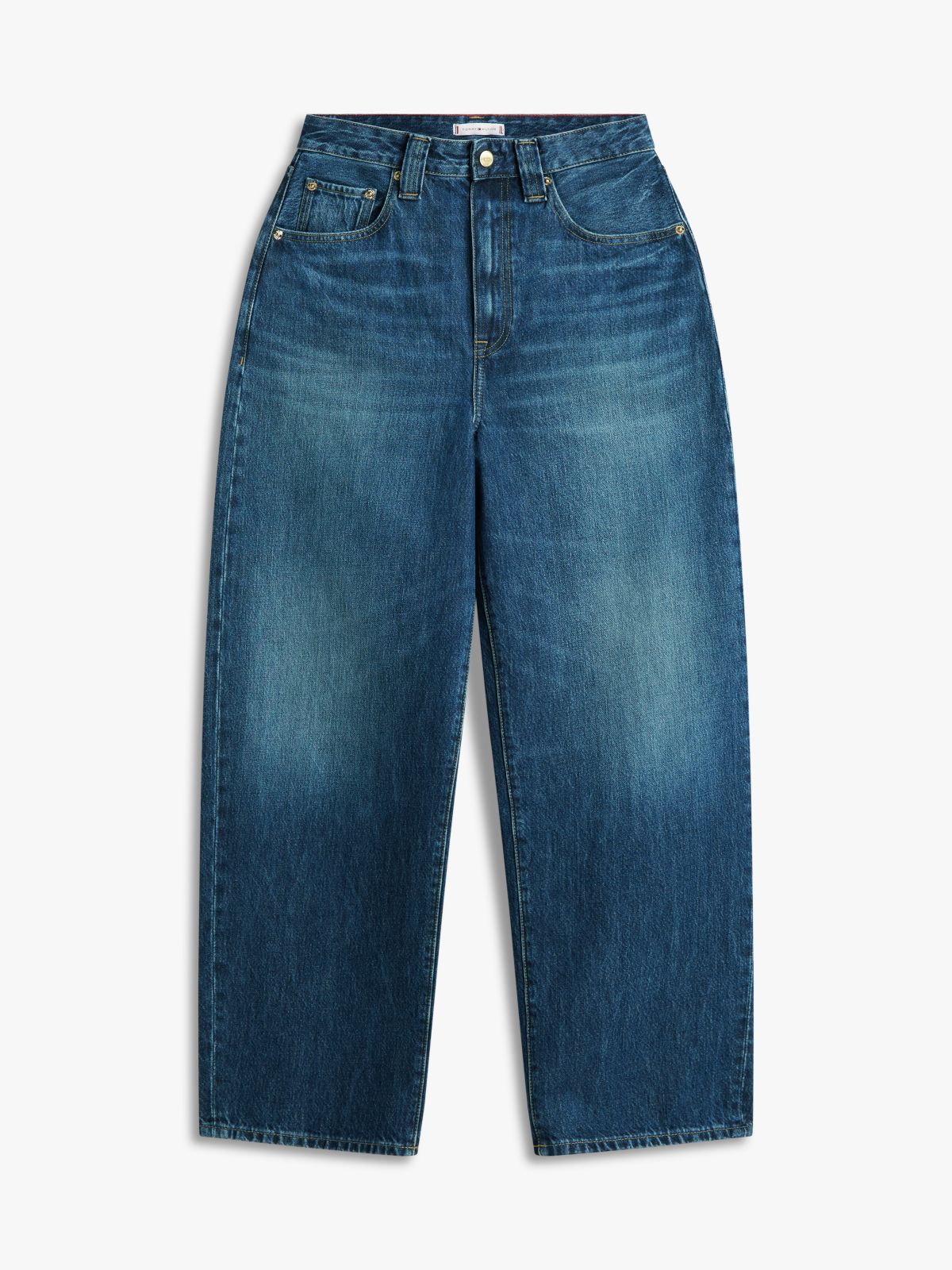 Mid Rise Tapered Barrel Leg Jeans — Blue