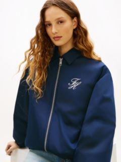 Water Repellent Satin Relaxed Padded Jacket — Blue 2