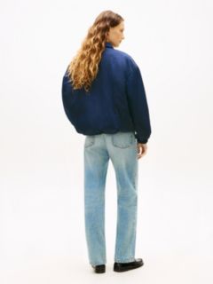 Water Repellent Satin Relaxed Padded Jacket — Blue 4