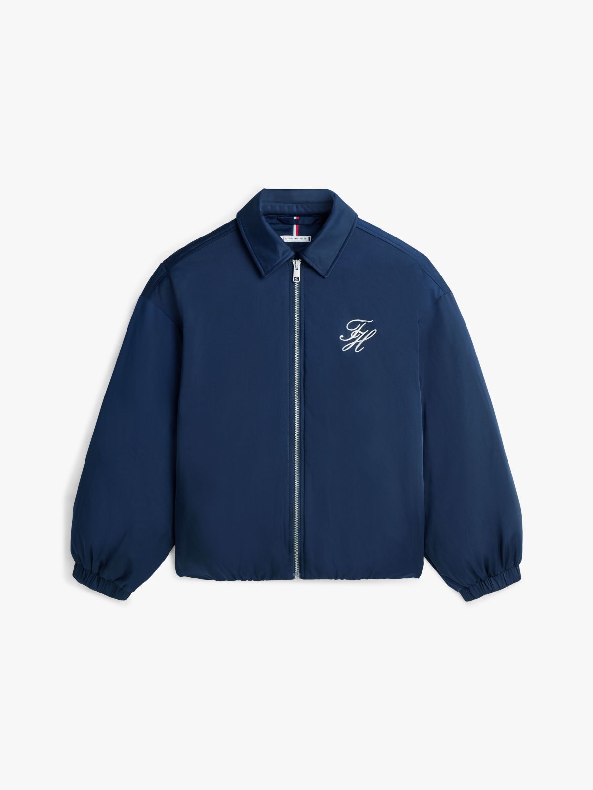 Water Repellent Satin Relaxed Padded Jacket — Blue
