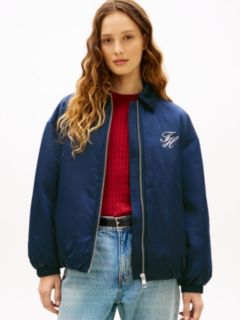 Water Repellent Satin Relaxed Padded Jacket — Blue 1