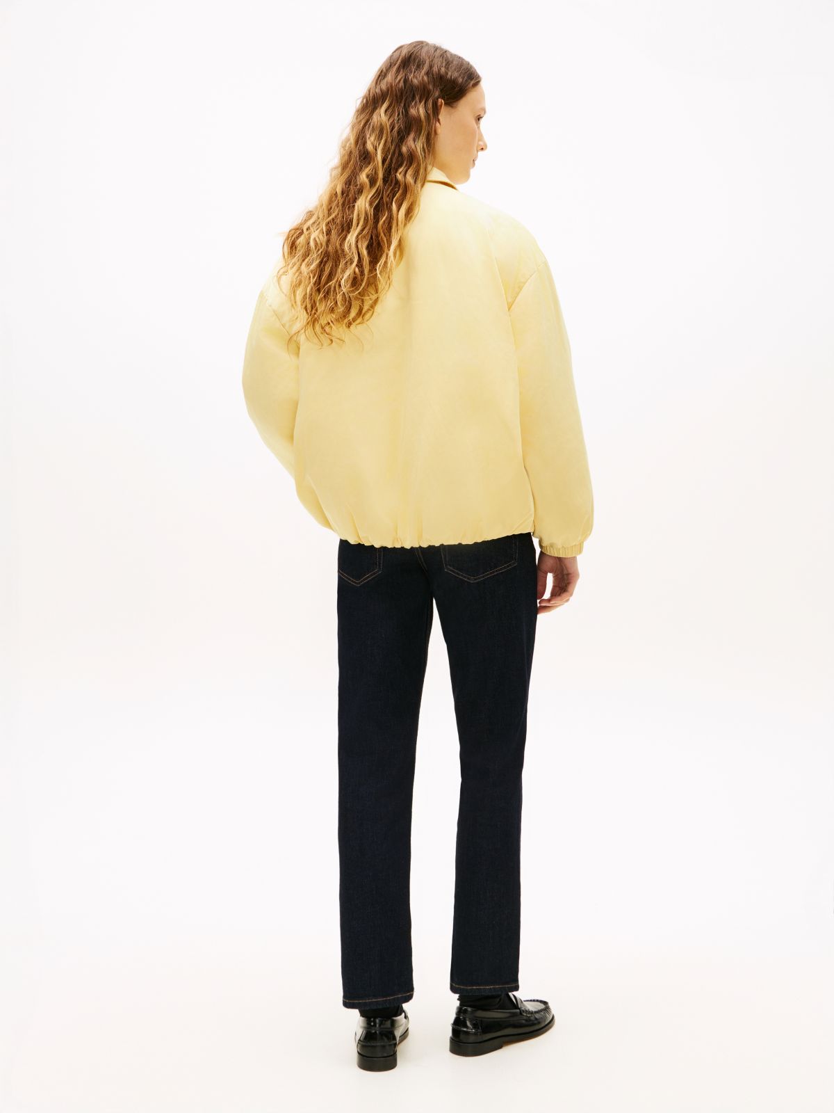 Water Repellent Satin Relaxed Padded Jacket — Yellow