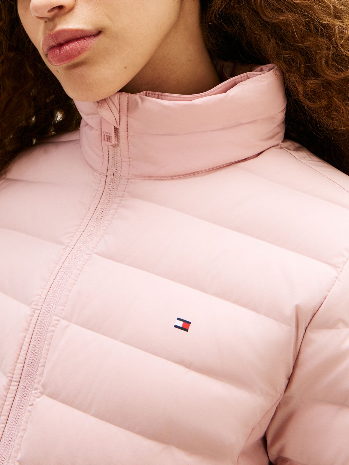 Lightweight Water Repellent Down Slim Jacket — Pink