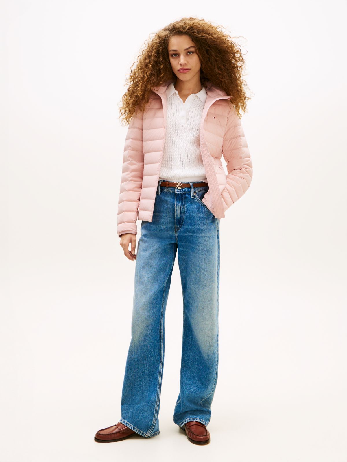 Lightweight Water Repellent Down Slim Jacket — Pink
