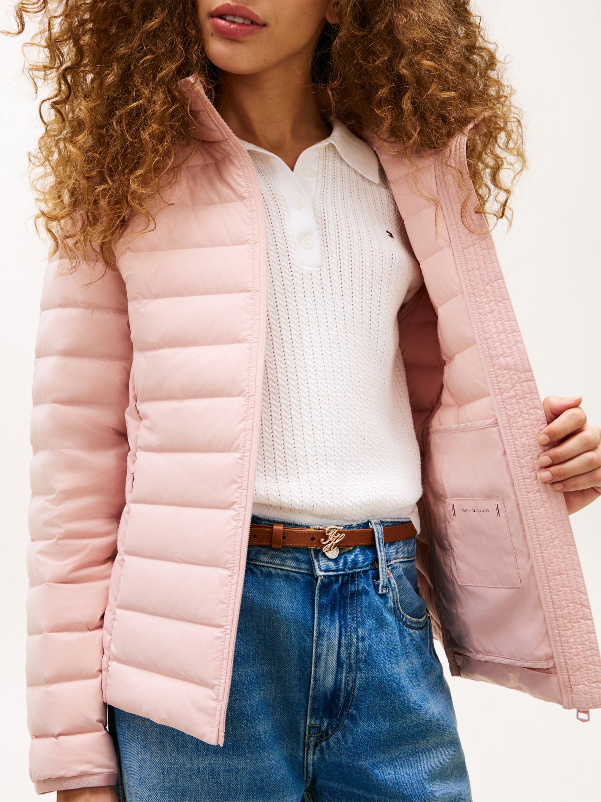 Lightweight Water Repellent Down Slim Jacket — Pink