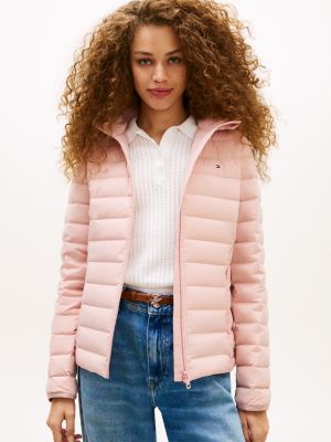 pink lightweight water repellent down slim jacket for women tommy hilfiger