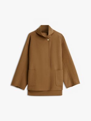 khaki wool blend funnel neck oversized coat for women tommy hilfiger