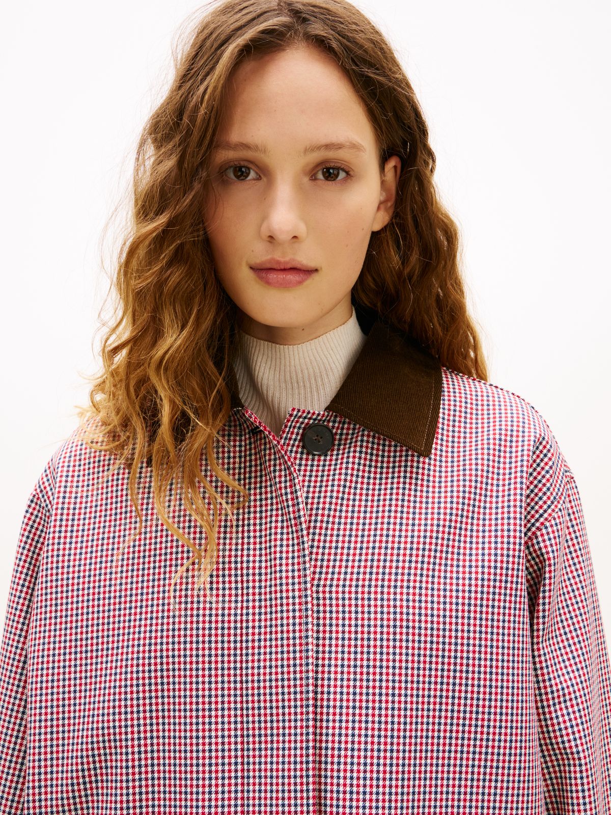 Water Repellent Check Oversized 2-In-1 Coat — Red