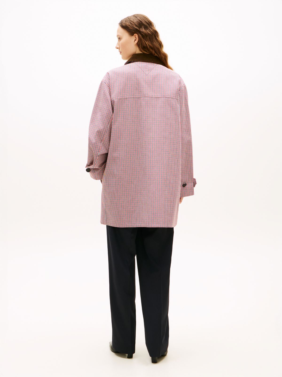 Water Repellent Check Oversized 2-In-1 Coat — Red