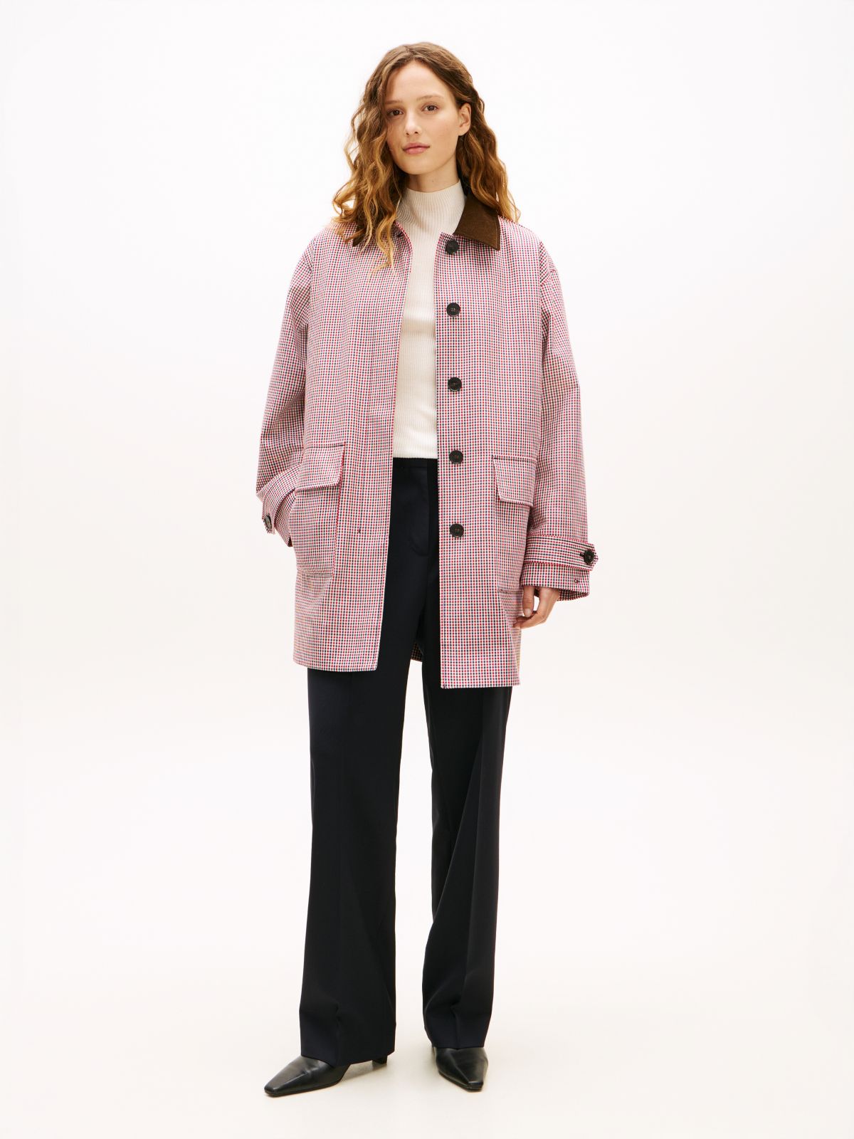 Water Repellent Check Oversized 2-In-1 Coat — Red