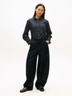 Relaxed Fit Flag Embroidery Denim Shirt — Black 3
