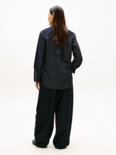 Relaxed Fit Flag Embroidery Denim Shirt — Black 4