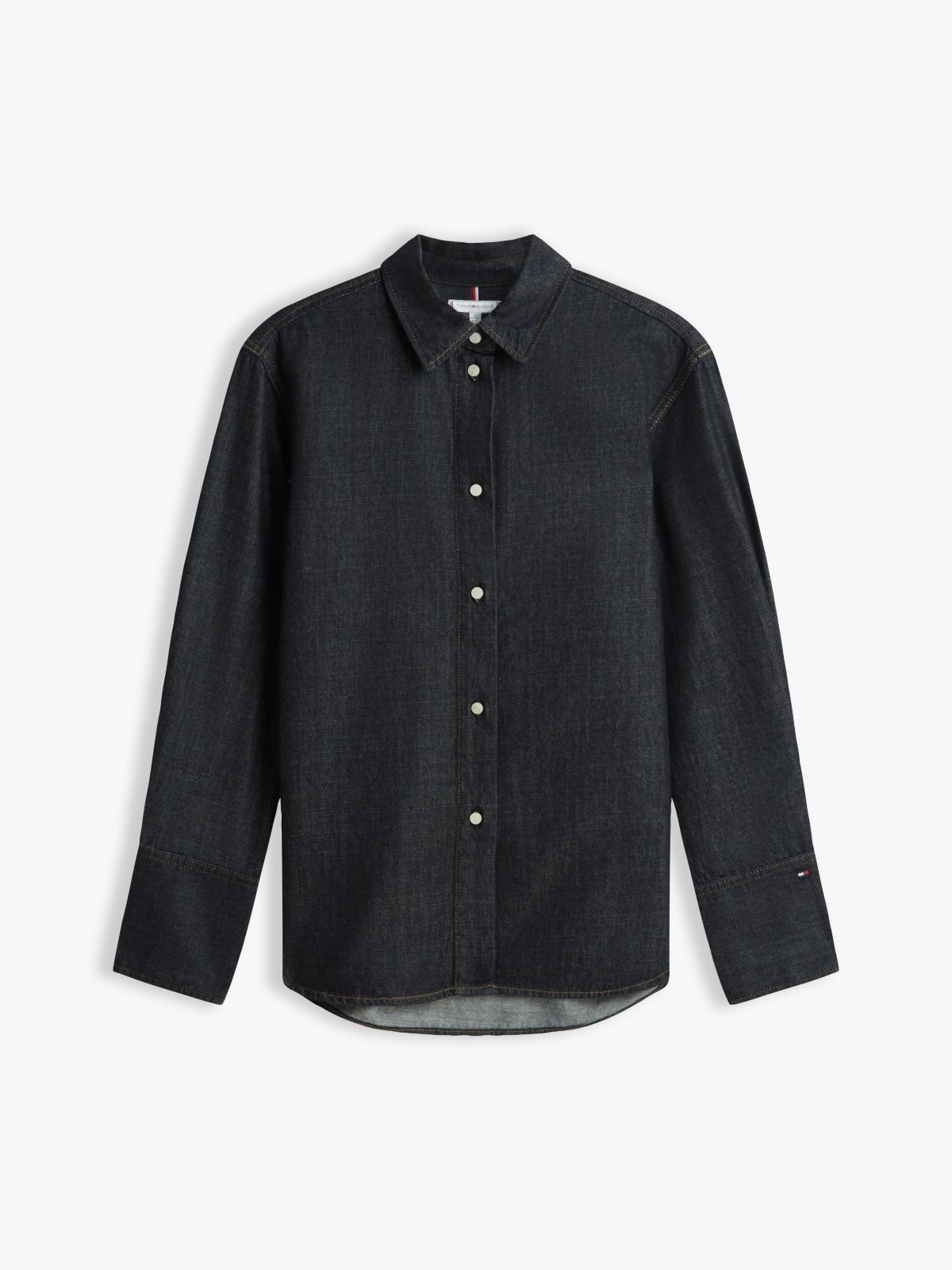 Relaxed Fit Flag Embroidery Denim Shirt — Black
