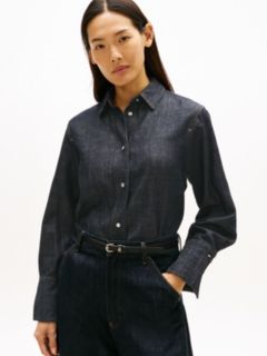 Relaxed Fit Flag Embroidery Denim Shirt — Black 1