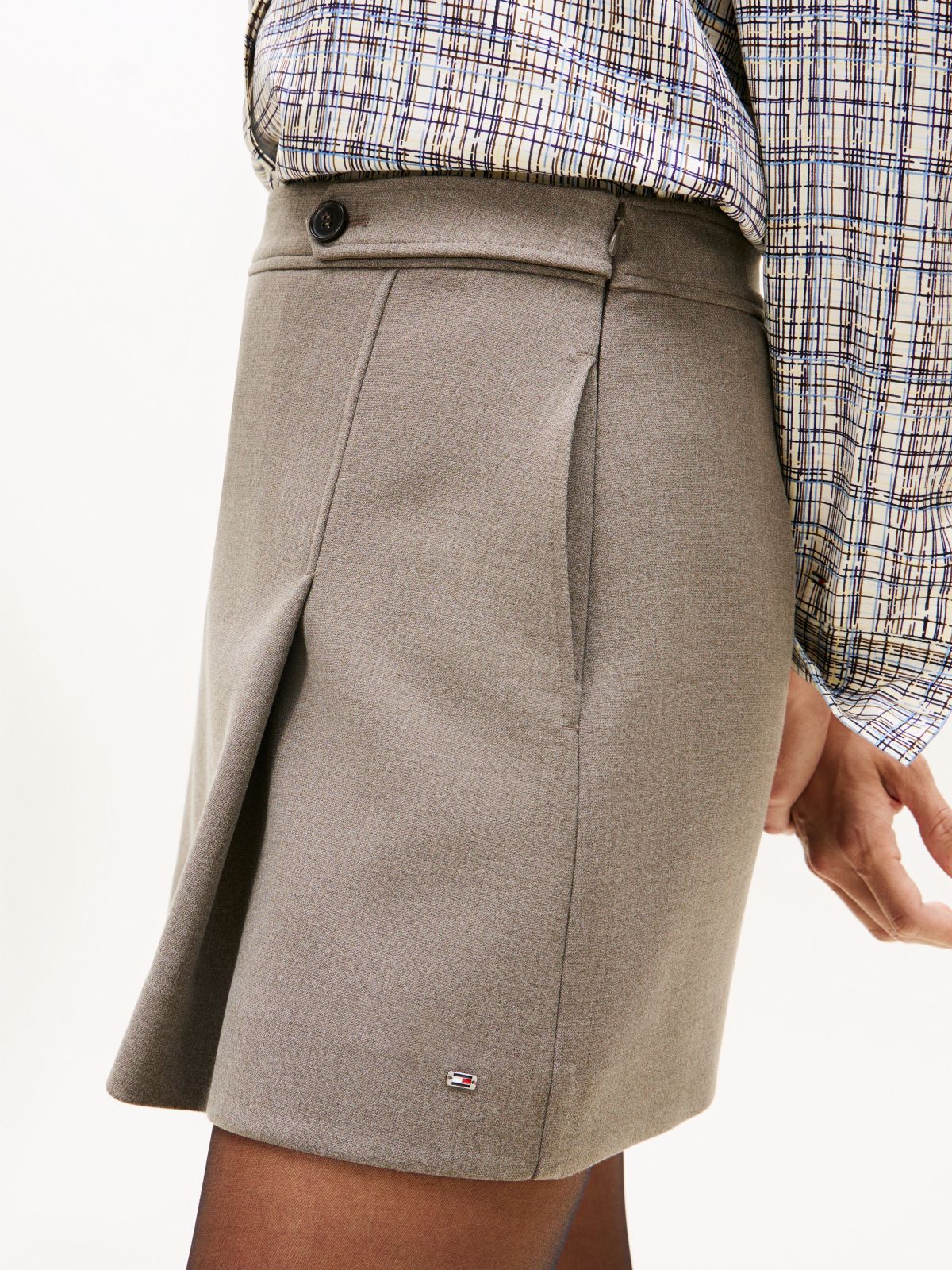 Box Pleat A-Line Mini Skirt — Brown