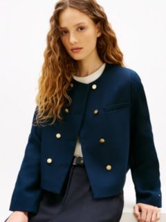 Textured Wool Blend Double Breasted Jacket — Blue 2