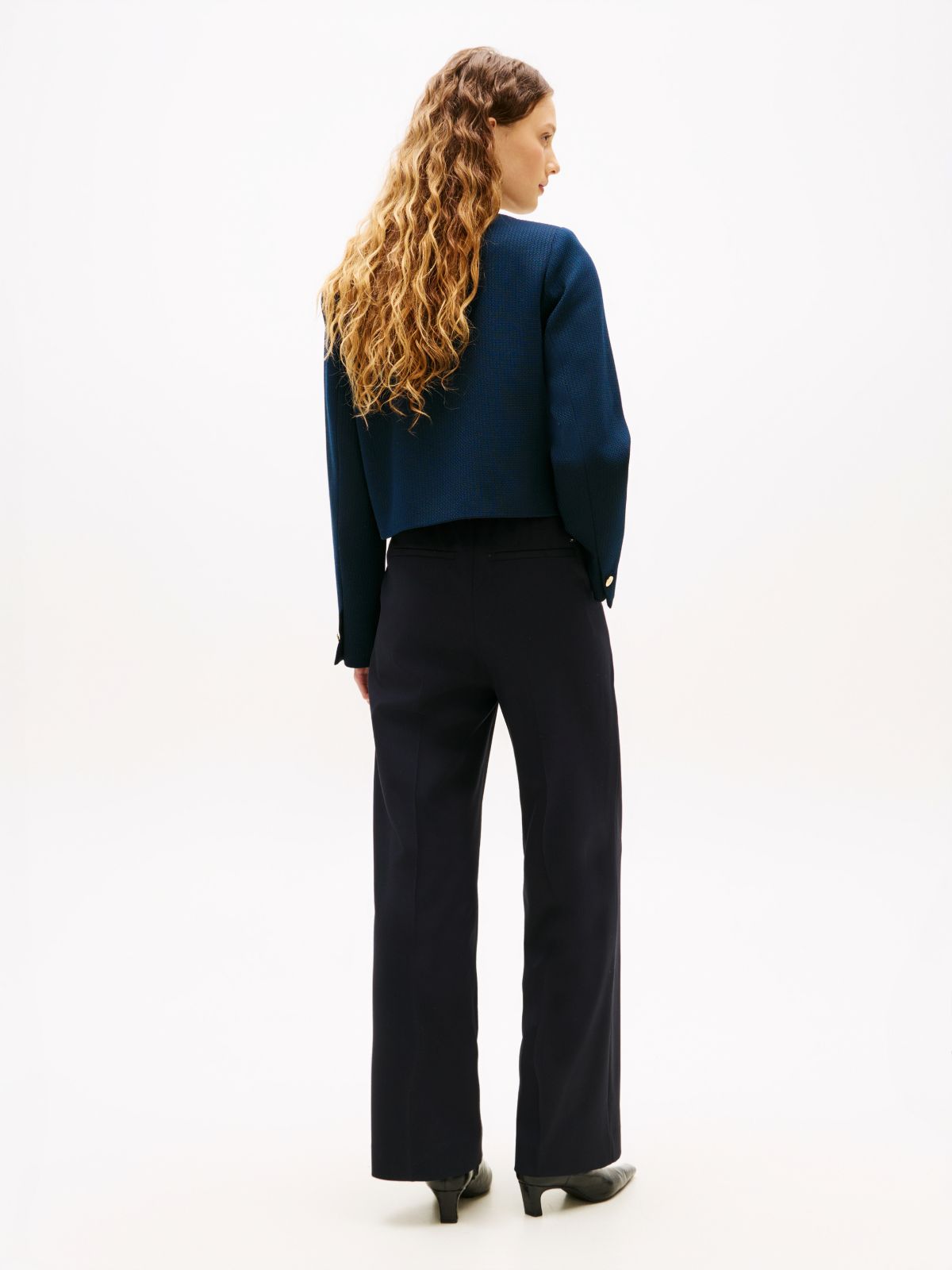 Textured Wool Blend Double Breasted Jacket — Blue