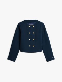 Textured Wool Blend Double Breasted Jacket — Blue 5