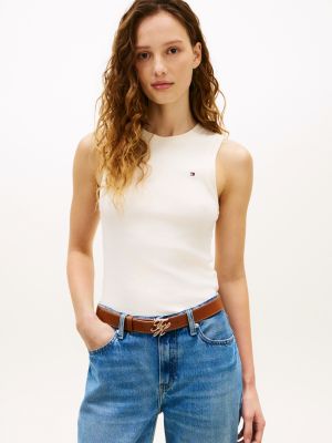 canotta slim fit beige da donne tommy hilfiger