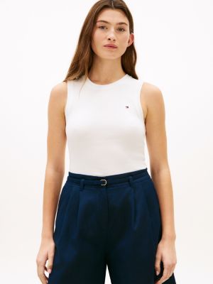 débardeur slim à col ras-du-cou white pour femmes tommy hilfiger