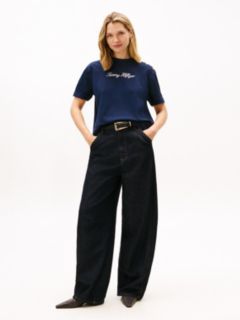 Gold-Tone Button Logo Embroidery Relaxed T-Shirt — Blue 3