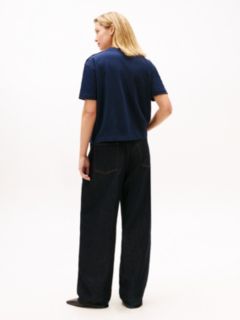 Gold-Tone Button Logo Embroidery Relaxed T-Shirt — Blue 4
