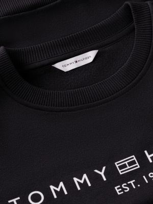 schwarz relaxed fit fleece-pullover mit logo für damen - tommy hilfiger