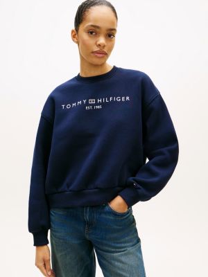 sweat décontracté en molleton flex à logo blue pour femmes tommy hilfiger