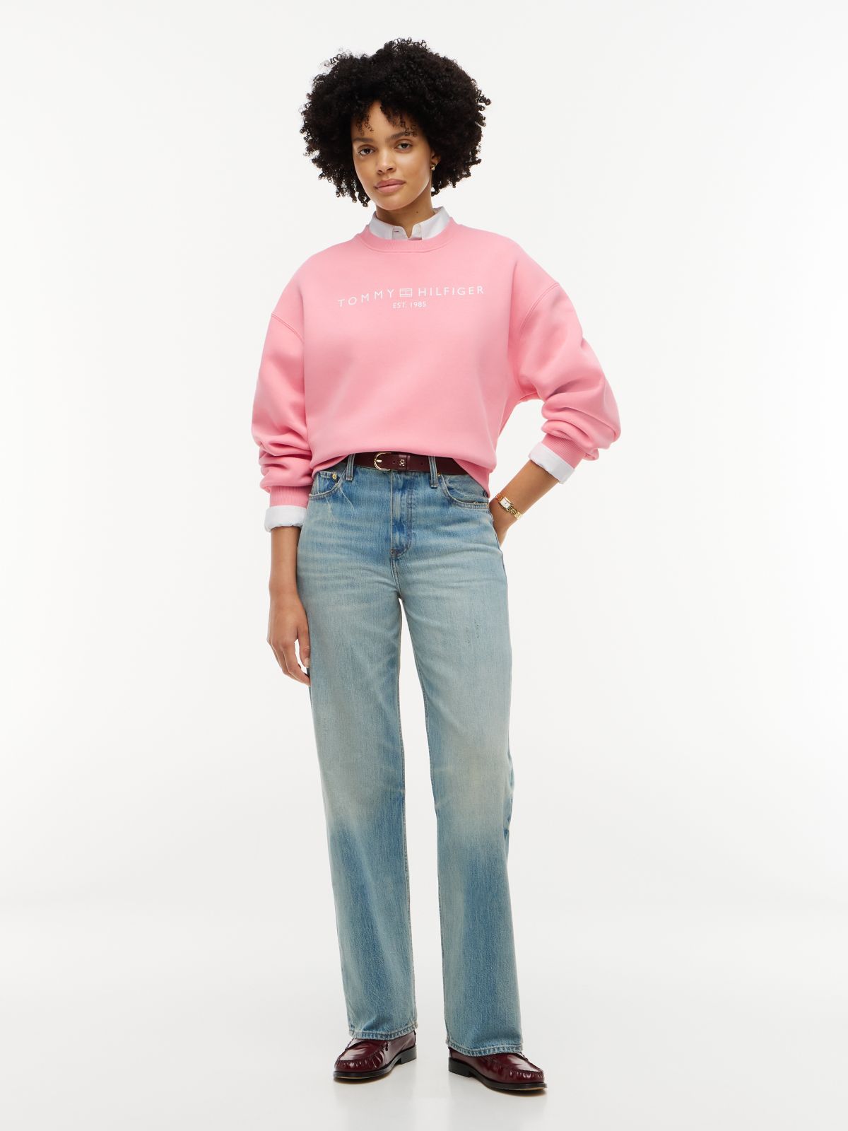 Logo Relaxed Fleece Sweatshirt — Pink