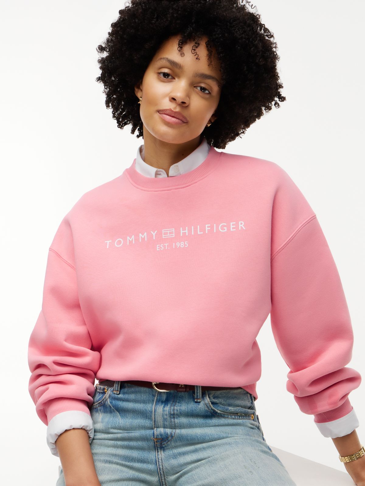 Logo Relaxed Fleece Sweatshirt — Pink