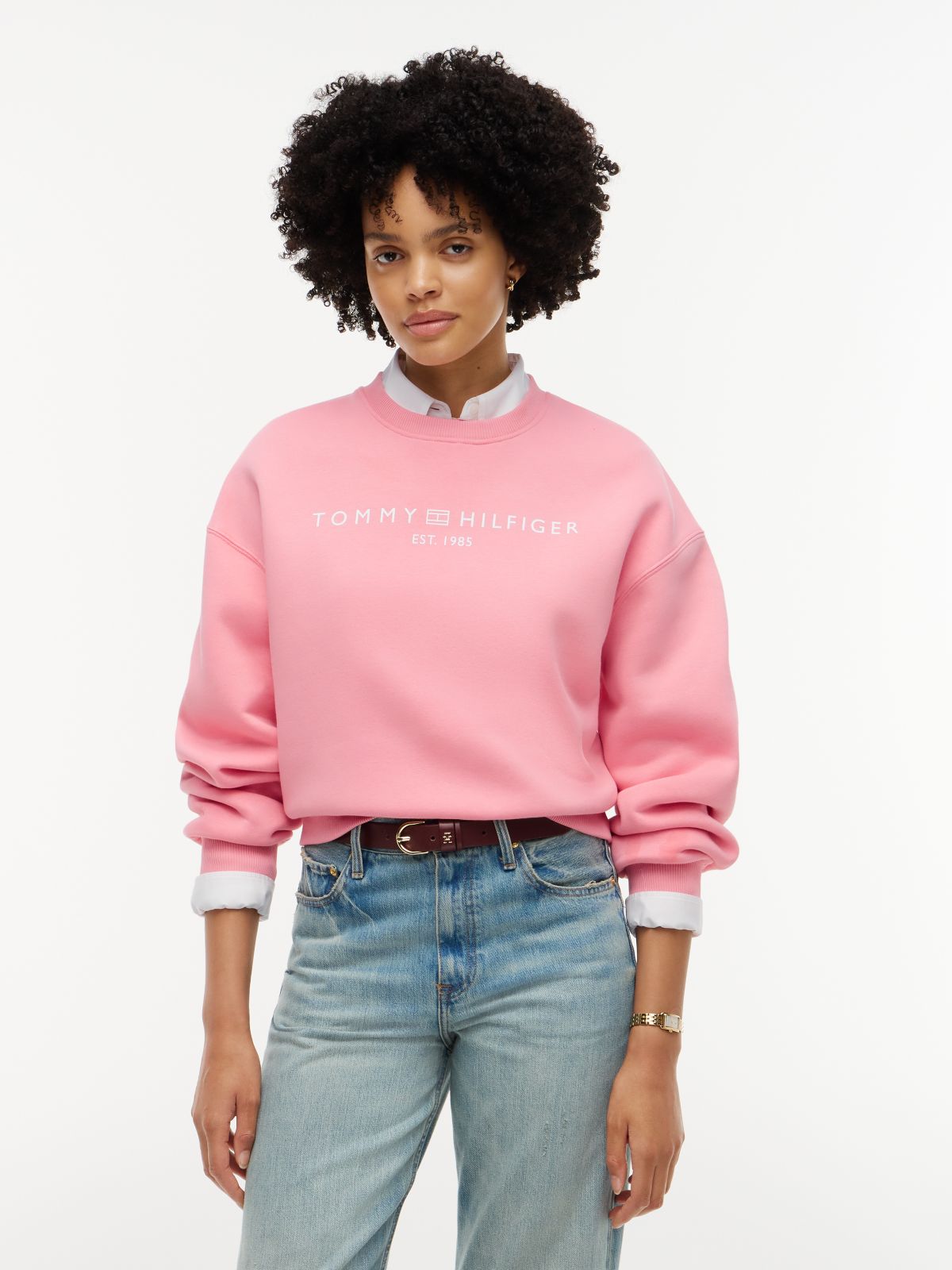 Logo Relaxed Fleece Sweatshirt — Pink