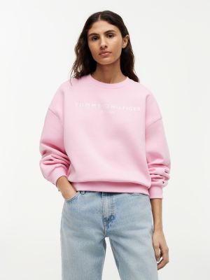 felpa relaxed fit con logo pink da donne tommy hilfiger