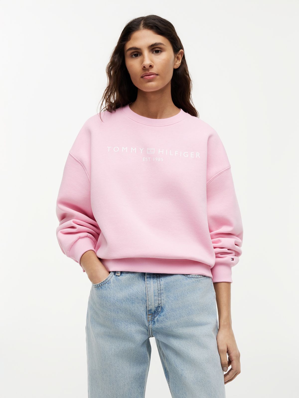 Logo Relaxed Fleece Sweatshirt — Pink
