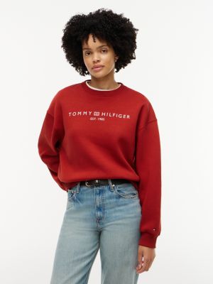 red logo relaxed fleece sweatshirt for women tommy hilfiger