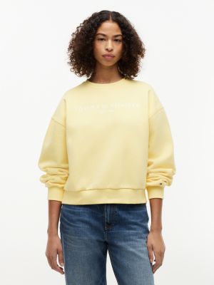 yellow relaxed fit fleece-pullover mit logo für damen - tommy hilfiger