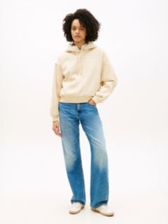Logo Fleece Relaxed Drawstring Hoody — Beige 3