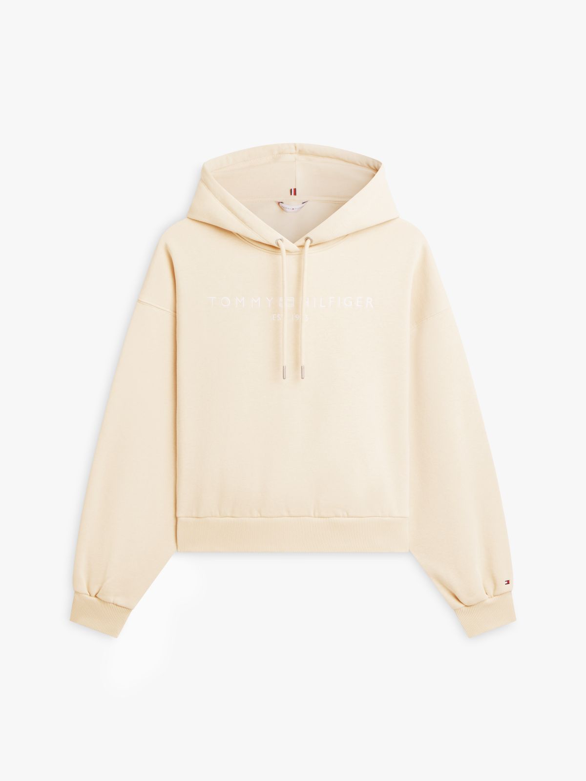 Logo Fleece Relaxed Drawstring Hoody — Beige