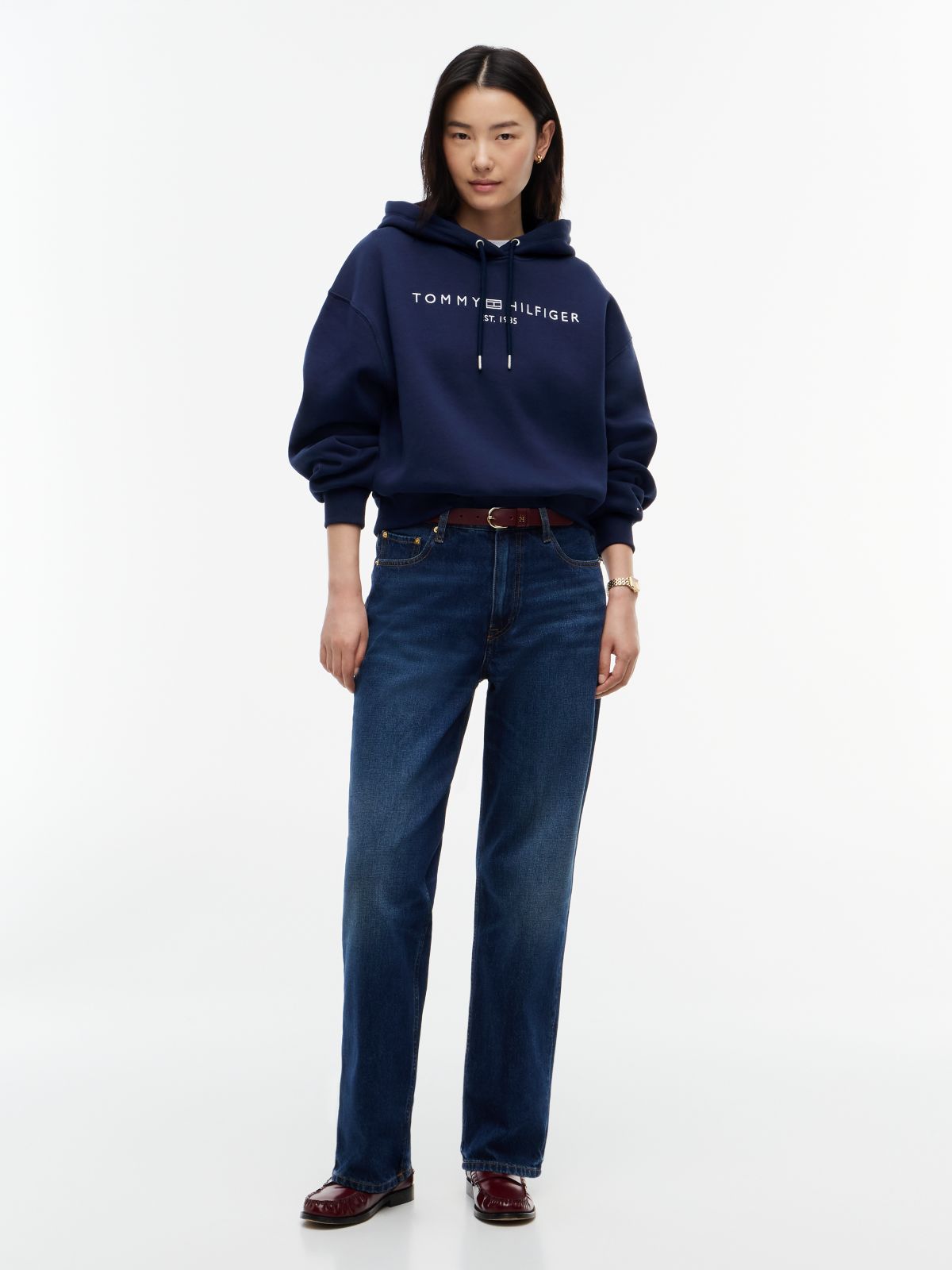 Logo Fleece Relaxed Drawstring Hoody — Blue