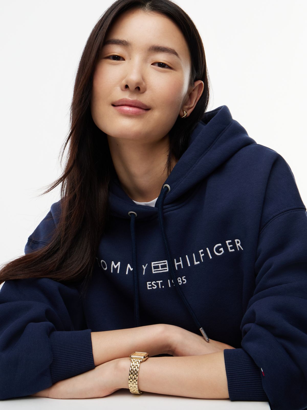 Logo Fleece Relaxed Drawstring Hoody — Blue