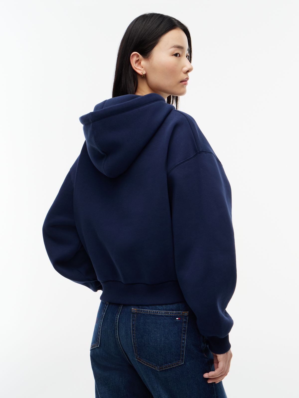 Logo Fleece Relaxed Drawstring Hoody — Blue